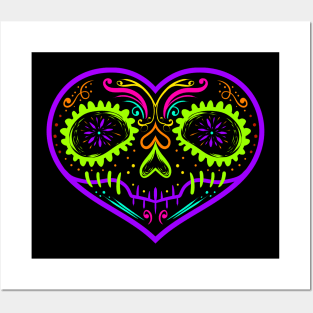 Heart Shaped Sugar Skull Painting For Day Of The Dead Posters and Art